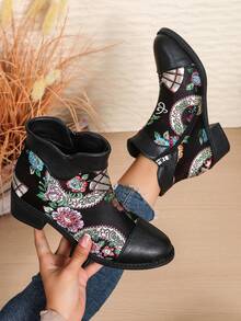 Autumn/Winter Thermal Lined Short Boots, Non-Slip Mother Shoes Flat Heel Mid-Heel Short Shaft Warm Black Boots