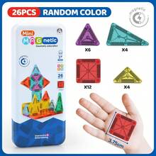 26pcs Magnetic Puzzle, Suitable For 4-8 Years Old Children, 56pcs Magnetic Building Blocks With Storage Iron Box Travel Construction Set, Educational Toys Birthday Gift For Boys And Girls 3+ Years Old