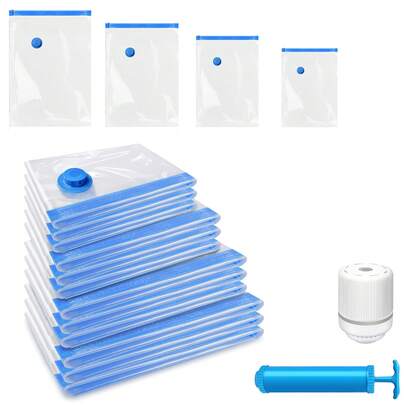 Huini Vacuum Storage Bags 12-Pack (3 Jumbo + 3 Large + 3 Medium + 3 Small), Space Saver Sealer Vacuum Bags, Airtight Compression Bags, For Home Organization, Moving And Storage