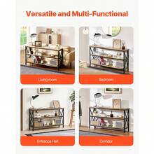 Narrow Console Sofa Table, 55.1 Inches Behind Couch Table, 3-Tier Long Entryway Table And Skinny Hallway Table, Narrow Sofa Table With Metal Frame, For Entryway, Hallway, Living Room & Bedroom - Multicolor - View 6