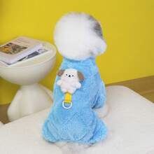 25件小狗毛绒玩具，四脚羊毛小狗/小猫服装，秋冬保暖连体衣，狗、猫、猴子休闲印花宠物服装，新款动物服装，羊毛休闲装，宠物用品 - 藍色 - 查看 12
