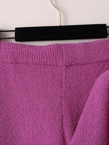 Set de 2 piezas de suéter y pantalón de punto de unicolor, casual para otoño/invierno