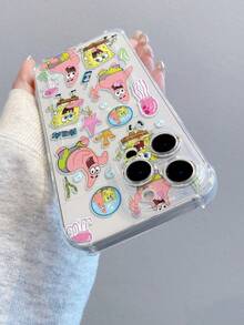 SPONGEBOB 1 件可爱有趣的透明卡夹海绵宝宝主题彩绘图案防震手机壳适用于 11/12/12 Pro Max/14 Pro Max/15/15 Pro/16/16 Pro Max - 彩色 - 查看 2