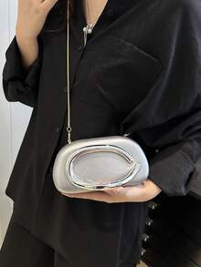 黑色PU皮革手拿包 - 情人节理想之选，舒适时尚，款式别致，个性化礼物之选，2025年必备单品，风格独特，适合各种场合，品质奢华，价格实惠 - 銀色 - 查看 4