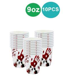 10 pezzi di piatti, tazze e tovaglioli a tema sanguinoso di Ognissanti, set di posate con zombie e scheletro, "Tempi sanguinosi", decorazioni per feste di Ognissanti, regali per feste di compleanno di Ognissanti