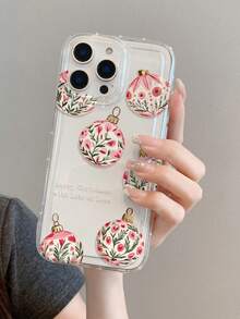 Christmas 1pc Floral Lightbulb Pattern, Airbag Transparent Anti-Drop TPU Phone Case, Suitable As Holiday Gift Compatible With IPhone XS/XS Max/XR/11 12 13 14 15 16 Pro/Pro Max/14 15 16 Plus, Unisex, Also Compatible With Samsung Phones - Clear - View 4