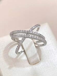 1pc S925 Sterling Silver Delicate Criss-Cross Line Design Ring, Women's Thumb Ring, Exquisite Jewelry Gift - Silver - View 6