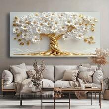 1pc Golden Flower Tree Modern Abstract Canvas Wall Art Canvas For Living Room, Bedroom, Office & Dining Room Decor - Vintage & Modern Style Home Decoration No Frame 50x100cm/19.68x39.37inch - Multicolor - View 1