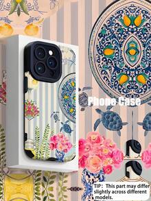 1 件条纹花瓶图案仿皮革纹理防刮防指纹防震手机壳，兼容苹果和三星手机 - 彩色 - 查看 1