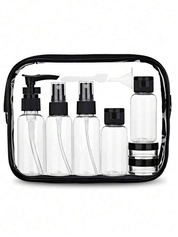 Set di bottiglie e borsetta da toilette a prova di perdite - Contenitore liquido portatile per essenziali da aereo - Per uomo e donna (9 pezzi) Accessori da viaggio Vacanza Viaggi