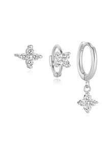 rakol 6pcs Set Elegant Shiny Copper Cubic Zirconia Four-Leaf Clover Hoop Earrings Set, Gift For Women - Style 11 - View 6