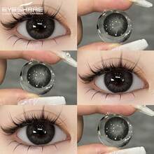 EYESHARE 放大眼睛彩色隐形眼镜 1 对美瞳镜片年度一次性大直径软性彩色隐形眼镜万圣节服装角色扮演 - 黑色 - 查看 1