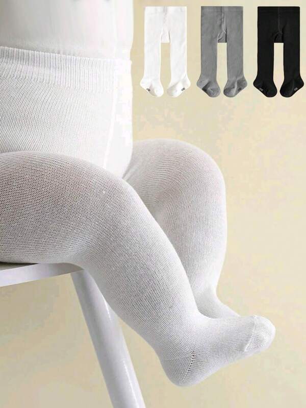 Collants pour bébés Leggings pour tout-petits et nouveau-nés Filles Couleur unie Noir Blanc Gris, convient pour le port quotidien toute l'année