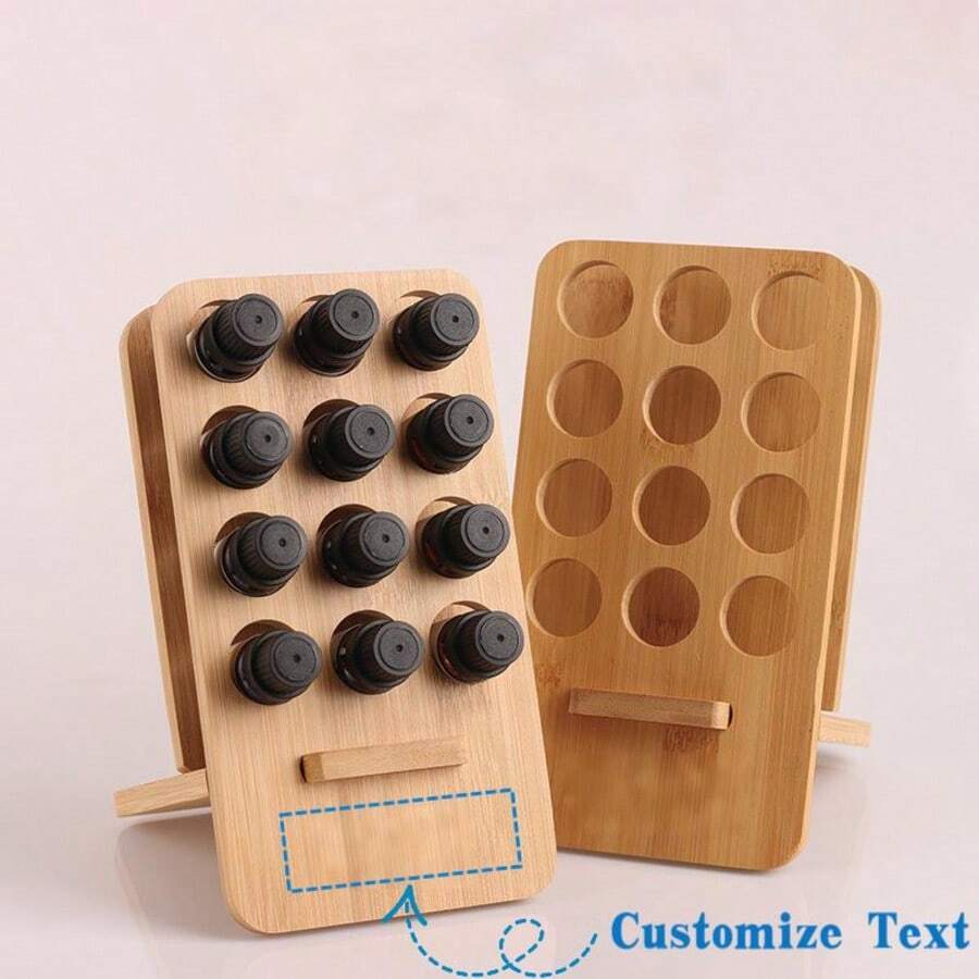 Personalized Engraving 12-Slot Bamboo Essential Oil Storage Rack - Removable Display Stand For 15ml/30ml Essential Oil Bottles, Desktop Storage Rack - Multicolor - View 1