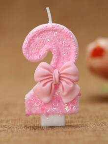 1pc Shiny Pink Bow Birthday Candle, Numbered Candles 0-9, With Pink Bow Decor Cake Topper Set, Suitable For Birthday Celebration, Graduation Anniversary Party, Back To School DIY, Valentine's Day Anniversary, Graduation Party And More - Multicolor - View 7
