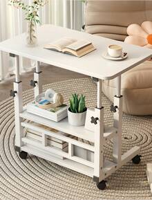 1pc Adjustable Height Sofa Side Table, Adjustable Bedside Table, 3 Tier Shelves Overbed Table With 360° Swivel Wheels 23.6-35.4in Height Adjustable Mobile Laptop Table Standing Rolling Bedside Table For Home Living Room Bedroom - 木紋 - 查看 10