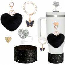 5 Stücke Zubehör für Tumbler Becher 30oz 40oz, inklusive Silikon Wasserflasche Stiefel, Strohhalm Abdeckung, Bommel Schlüsselanhänger, Hänge Dekor