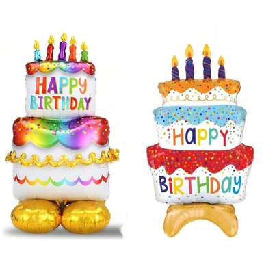 生日快乐气球立式生日快乐气球，加厚大号生日快乐铝箔聚酯薄膜气球适用于生日派对淋浴装饰用品（蛋糕和盒子形状），圣诞节