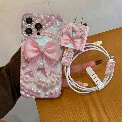 5pcs Bowknot & Pearl Chain Pattern Phone Case, Suitable For IPhone11/12/13/14/15/16/11pro/12pro/13pro/16plus/15plus/14plus, Elegant & Personalized