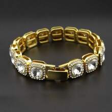 Pulseira quadrada de strass cubana estilo hip hop Miami, 1 peça, para homens e mulheres, adequada para uso diário