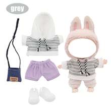 Gestreifter Hoodie und Shorts Sportanzug Set, für LABUBU, kombiniert mit Stofftasche und Schuhen, modische Accessoires, Merchandise, Geburtstags-/Feiertagsgeschenk (ohne Plüschpuppe)