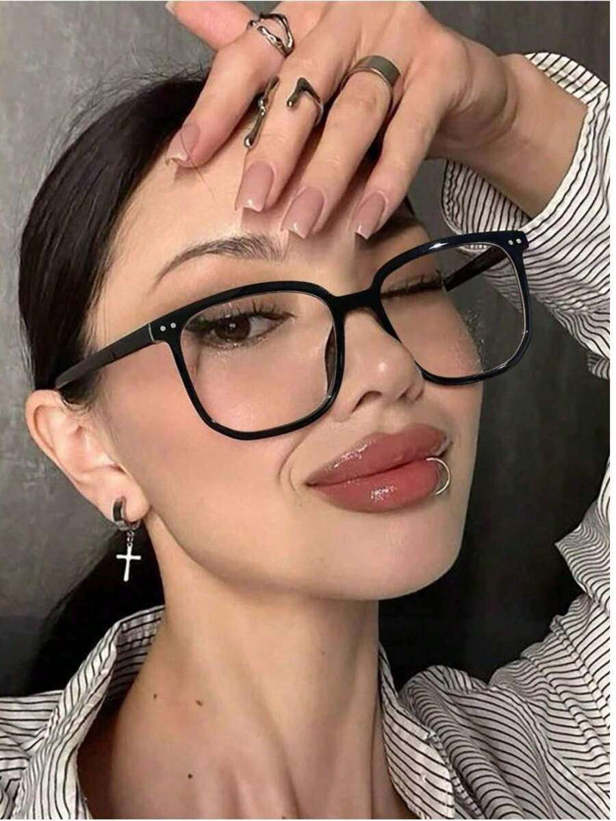 1pc Women's Oversized Plain Glasses, Fake Glasses, Clear Glasses, Phone Accessories, PC Material Lightweight & Comfortable, Y2K Style, Back To School Season, Suitable For Daily Casual Wear, Office Commute, Phone, Computer, Gaming