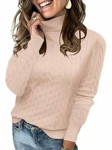 Women's Turtleneck Sweaters Knit Long Sleeve Casual Pullover Fall Tops - Màu be - Xem 5