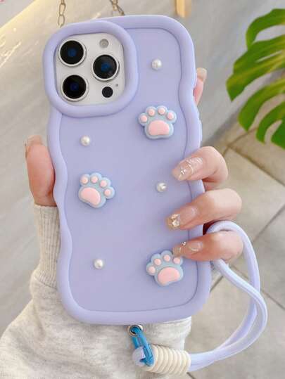 (Con cordón) Funda de teléfono de imitación de perlas DIY linda + Funda de teléfono de macaron + Correa de muñeca, compatible con iPhone 17 Pro Max/16 Pro Max/15 Pro Max/14 Pro Max/13 Pro Max/12 Pro Max/11 Pro Max/XS Max/7/8 Plus, Honor, resistente al agua, a los golpes y a los arañazos