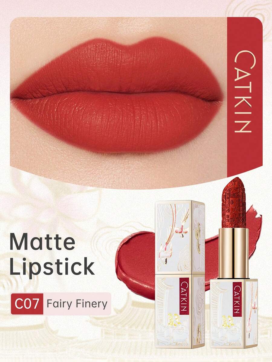 CATKIN Dreamy World Carved Love Poetry Lipstick, Waterproof Long-Lasting Satin Moisturizing Smooth Lipstick, 3.6g, C07 Fairy Makeup