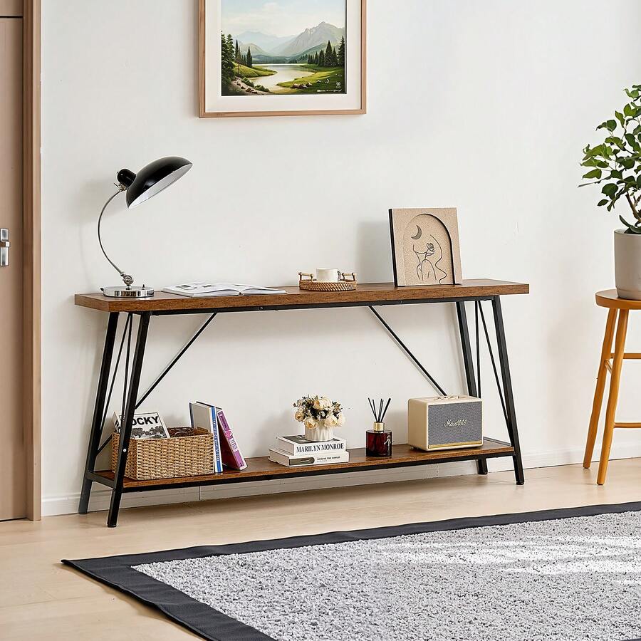 Narrow Console Sofa Table, 70.9 Inches Behind Couch Table, 2-Tier Long Entryway Table And Skinny Hallway Table, Narrow Sofa Table With Metal Frame, For Entryway, Hallway, Living Room & Bedroom - Multicolor - View 1