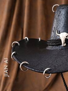 1 chiếc Mũ cao bồi da PU trơn màu Unisex, mũ vành rộng chống nắng họa tiết bò đực kim loại 3D độc đáo, phong cách Cyberpunk cổ điển mới thời trang, dây đeo có thể điều chỉnh, thích hợp cho các bữa tiệc, sự kiện theo chủ đề phương Tây, tụ họp, hóa trang, tốt nghiệp, hóa trang, lễ hội, sinh nhật, lễ hội âm nhạc, hoạt động ngoài trời - đầu bò - Xem 3