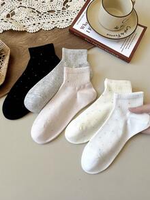 1/3/5/10 Pairs Of Women's Random Dot Yarn Solid Color Simple Short Socks, Soft, Comfortable, Breathable, Fashionable And Versatile, Suitable For Daily Wear, Home, Office, Leisure, Sports, Etc., Suitable For All Seasons - Multicolor - View 3