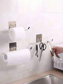 1个无孔浴室厨房毛巾架，强力粘性纸巾卷架，节省空间的多用途收纳容器，适用于浴室、台面和橱柜 - 可容纳多卷纸巾，易于安装，壁挂式收纳设计，不锈钢材质，日常生活必备浴室配件和浴室工具 - 彩色 - 查看 7