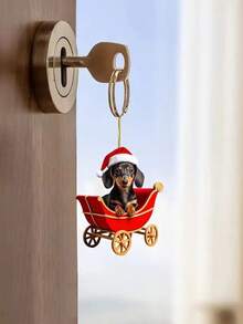 1/3/5 piezas Colgante de perro salchicha acrílico 2D plano - Llavero acrílico navideño, Accesorio de llavero de mascota lindo, Idea de regalo de festival, 2D plano, Mejor para Navidad, Decoración navideña
