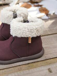 幼儿圆头休闲低帮时尚仿毛领侧拉链踝靴 - 酒紅色 - 查看 6