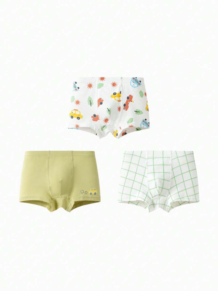 Balabala 男婴纯棉内裤3条装 柔软舒适平角短裤 - 白綠色調 - 查看 1