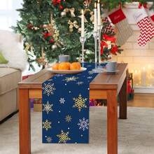 1/25 pièces Chemin de table en lin avec motif de flocons de neige sur fond bleu, convient pour les fêtes, les dîners d'anniversaire, la décoration de la cuisine et de la salle à manger, les meubles et la décoration textile de la maison. C'est un article de décoration polyvalent convenant à toutes les saisons, parfait pour les décorations de fête et de vacances, et également un excellent cadeau pour les parents et les amis.