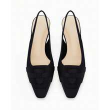 Women's Slingback Kitten Heels Pointed Toe Closed Low Heel Dress Pumps Comfortable Office Party Shoes - 黑色 - 查看 5