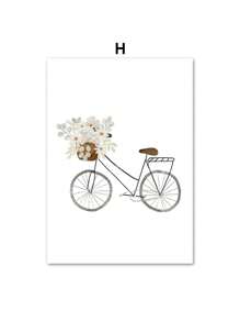 1 pieza Póster de arte de pared con impresión en lienzo de estilo boho con cohete espacial, oso, conejo, erizo, abeja y flores para decoración de habitación de bebé y niños