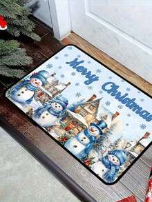 1/16Pcs 40*60cm Christmas Door Mat Decorative Floor Mat, Merry Christmas Blue Snowman Pattern With Christmas Light House Pattern, Suitable For Indoor Living Room, Kitchen, Hallway Entrance, Christmas Home Decor Fabric - Multicolor - View 6