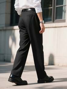 男士透气柔软直筒商务休闲裤修身西装裤宽松简约 - 黑色 - 查看 6