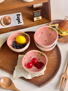 1pc/2pcs/4pcs/6pcs Creative Strawberry Ceramic Dipping Sauce Dish, Cute Serving Plate For Condiments, Snacks, Appetizers, Home Use
