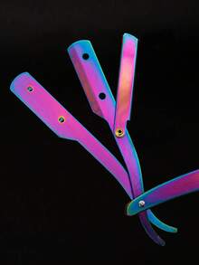 1 pieza Navaja de afeitar plegable, afeitadora manual, arreglo facial para hombres, herramienta de afeitado para barbería, hoja de navaja recta de acero inoxidable, apta para uso en barbería y en el hogar (hojas no incluidas) - Multicolor - Ver 3