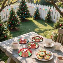 1set/4pcs/6pcs Santa Patterned Diatom Mud Coasters, Coffee Coasters, Multi-Occasion Decoration For Home And Restaurant, Daily Gifts, Table Decoration, Daily Decoration, Theme Party Decoration - Multicolor - View 6