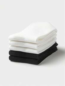 Tất trẻ em cotton dài đến bắp chân, 5 đôi, thoải mái cho bé trai và bé gái - tông màu trắng đen - Xem 3