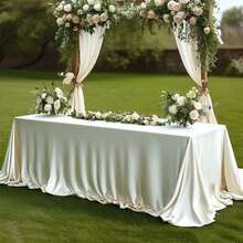 2 szt. satynowego obrusu 58*120 cali beżowy prostokątny gładki minimalistyczny obrus, odpowiedni na wesela, imprezy, bankiety, restauracje, na zewnątrz, patio, bufet, codzienny wystrój - Wielokolorowe - Zobacz 8