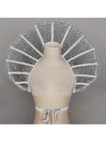 Victorian Collar Women's Stand Collar Cape, Gothic Vampire Lace Pointed Collar Dark Color Tie Cloak, Fan-Shaped Mesh Cape With Embroidered Spider Web Pattern, Witch Queen Vampire Themed Cosplay Props And Accessories Halloween - Lace - View 5