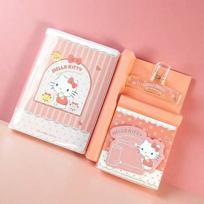 Miniso Sanrio Hello Kitty Series Journal Gift Box, It Includes A Journal, A Journal Clip, And Sticky Notes, Suitable For Daily Account Creation Or Travel Records (1 PC)