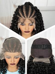 1pc 16 Inch Women's Short Braid Wig Black 13*6 Front Lace Short Braid Synthetic Fiber Wig, Breathable, Comfortable And Stylish Basic, With Heat-Resistant Fiber Daily Wear