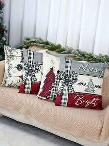 1 pièce Housse de coussin décoratif de Noël, motif rayé avec fermeture éclair, décorations de style ferme festives pour divers types de pièces, décoration de maison, décoration de bureau, décoration de fête à thème, décoration de Noël, coussins décoratifs de Noël Décorations de Noël Hiver